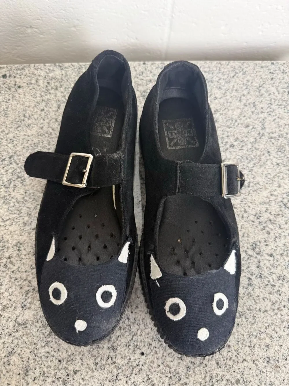 T.U.K. Kitty Cat Mary Jane Creeper Shoes Black White Women’s Size 9 Goth Punk